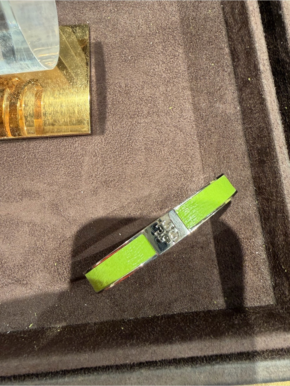 Tory Burch Bright Green Leather Logo Slim Bracelet narrow band new